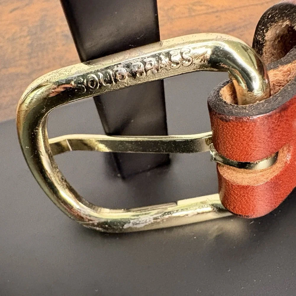 CLEMSON TIGERS Canvas Leather Belt Orange Solid Brass Buckle Boys Size 22‎ L 30